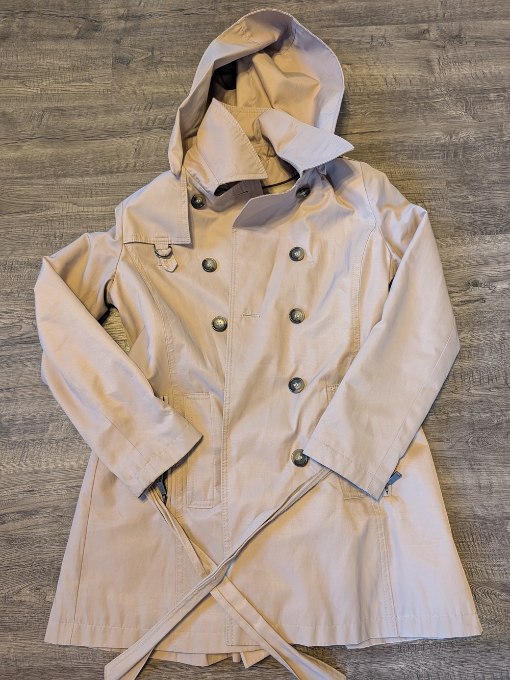 Women’s DKNY Hooded Trench Coat in Light Beige PM
